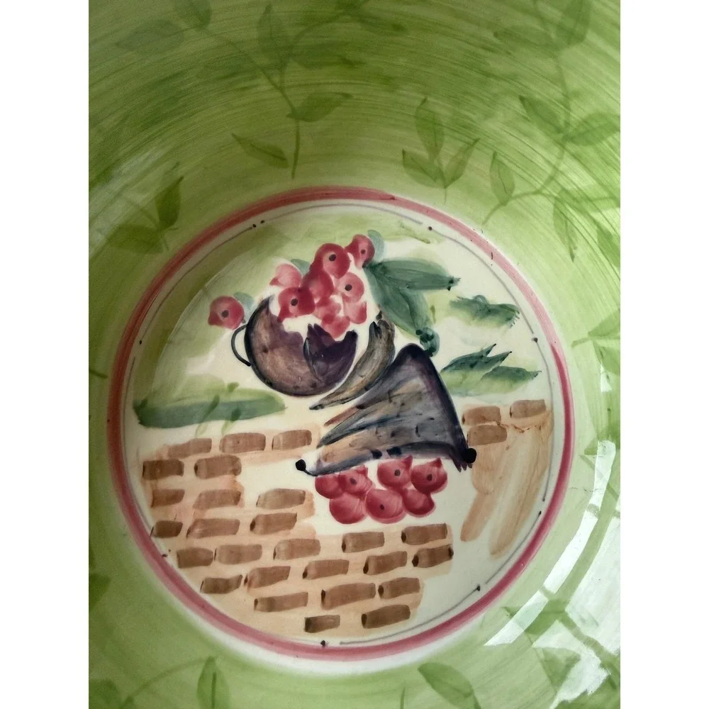 Michal Sparks Estate of Mind Bowl Zrike‎ Hand Painted Green Cornucopia Vintage